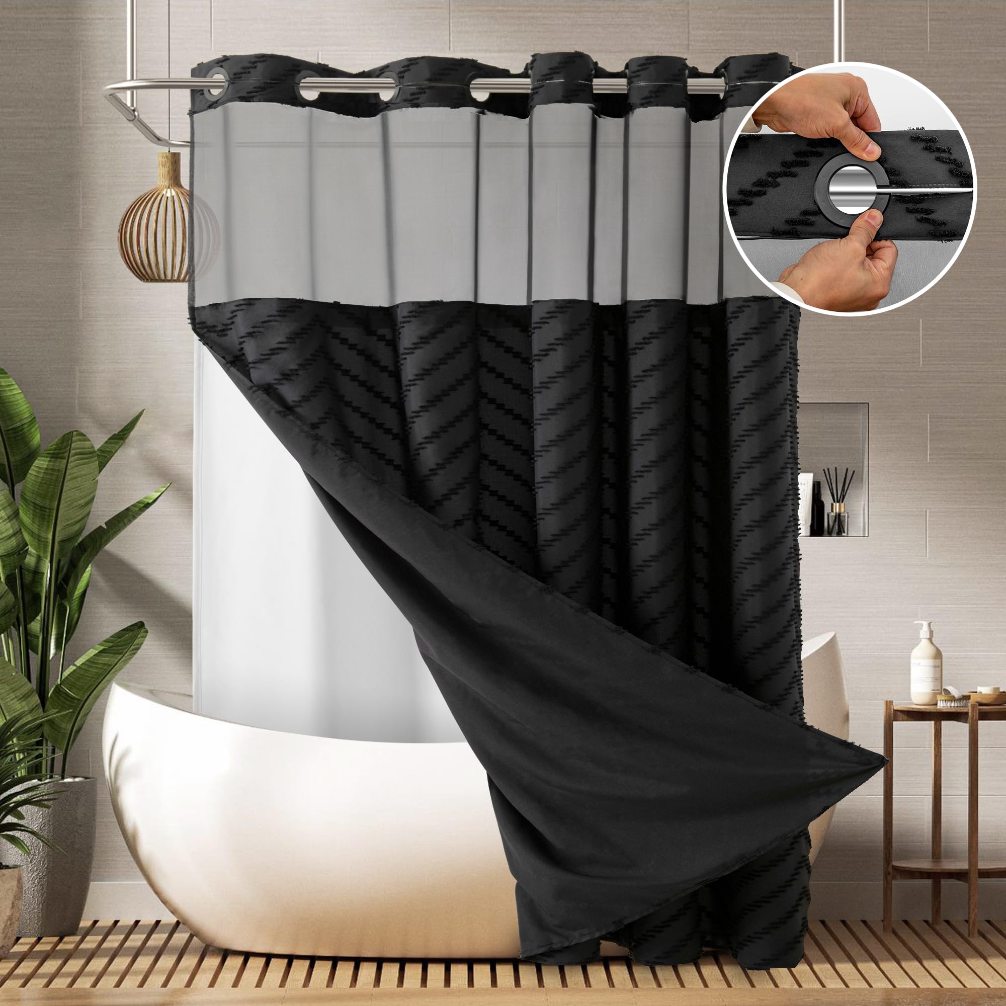 Amazon｜PANGSINNE エクストラロング フックなしシャワーカーテン、長